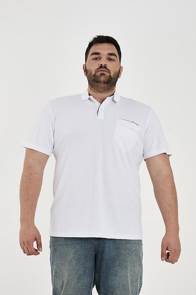 Maccali Men's Timeless Pocket Basic Long Plain Polo Neck T-Shirt White