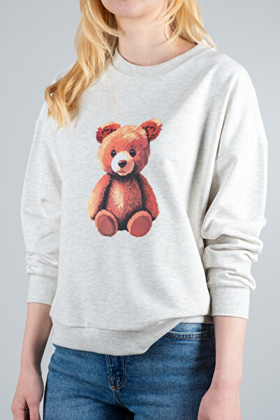SCREENSHOT Kadın Sevimli Ayıcık Baskılı Sweatshirt / Rahat ve Şık Tasarım / Farklı Renk Seçenekleriyle