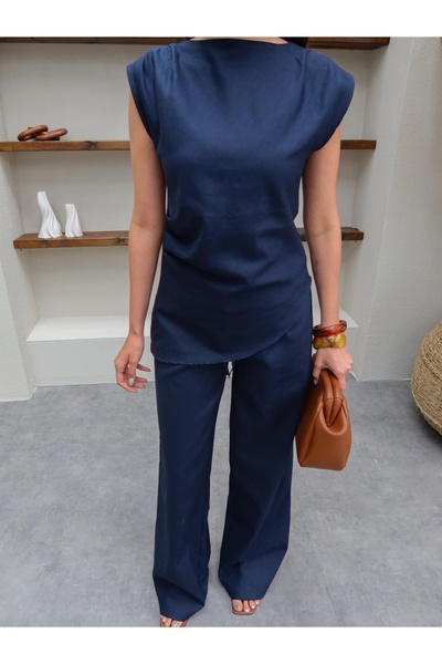 ESRAHELVACI Asymmetrical Blouse Linen Pants Set
