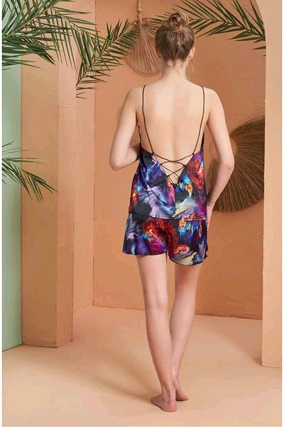 PJS Women's Patterned Satin Shorts Set