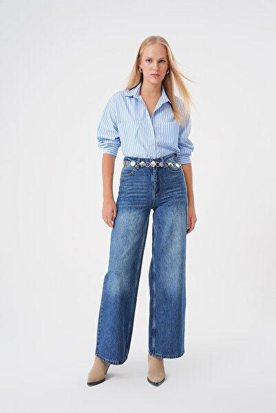 BPF Темно-сині джинси з високою талією і широкими штанинами