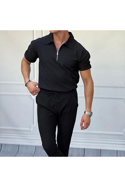 tetramoda Set of 2 Half Zip Polo Neck T-Shirt and Baggy Pants