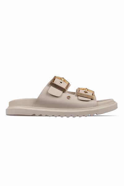 Lal Shoes & Bags Papuci de damă cu cataramă de curea mai ușoară-crem