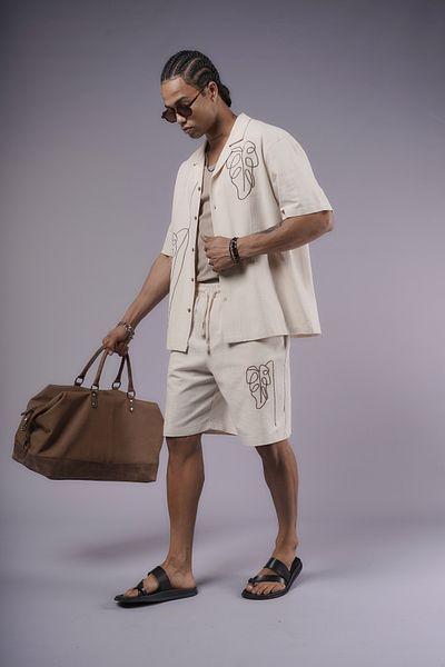 Butik TREND WE Κέντημα από λινό ύφασμα Lycra κεντημένο κανονικό καλούπι κάτω επάνω σετ