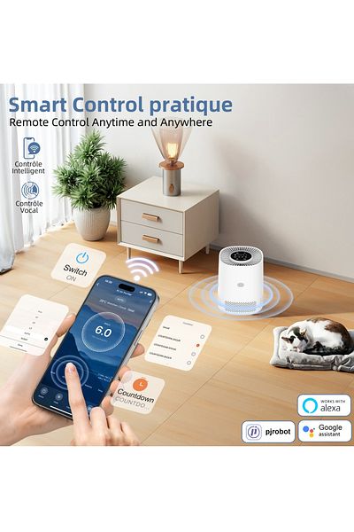 FlashHawk Smart Air Purifier for Bedroom, H13 HEPA Air Filter Real Time Air Quality Sensor, Quiet Auto Mode