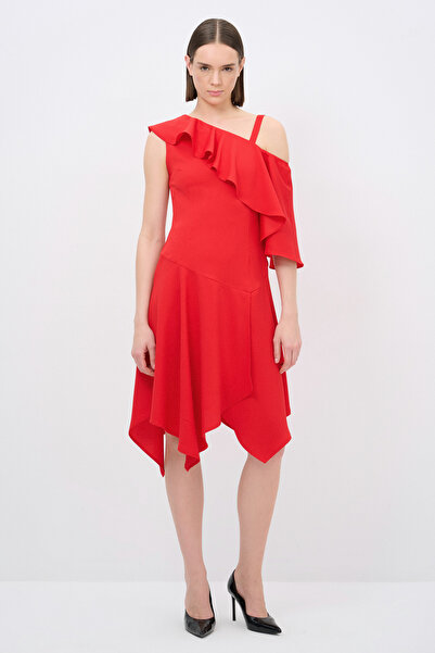 Love My Body Tek Omuz Volanlı Elbise