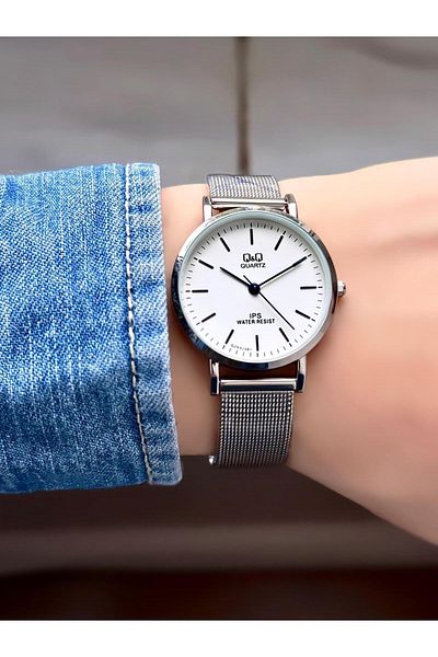 Q&Q Wicker Cord Silver Color Numeral Dial Women's Wristwatch