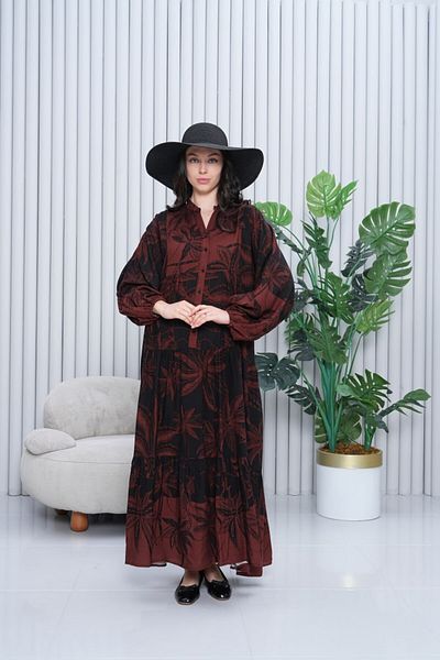 My Blog Rochie de mărime mare cu model tropical burgundy - 3000