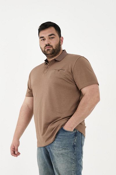 Maccali Men's Timeless Pocket Basic Long Plain Polo Neck T-Shirt Brown