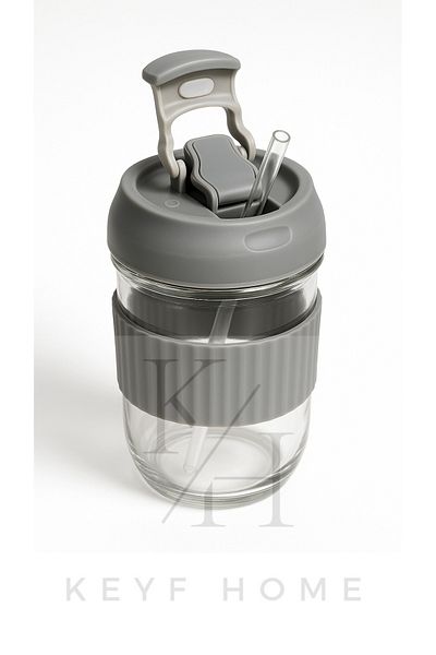 KEYFHOME Healthy 500 ml Glass Water Bottle with Straw