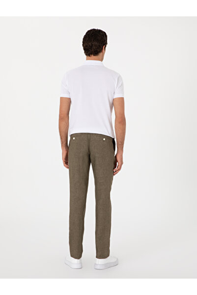 Cacharel Haki Slim Fit %100 Keten Klasik Pantolon 50306223-VR027