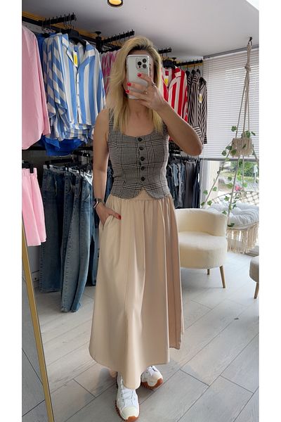 CemBebe Fusta de vară cu buzunare, elastică, bej, lungime midi