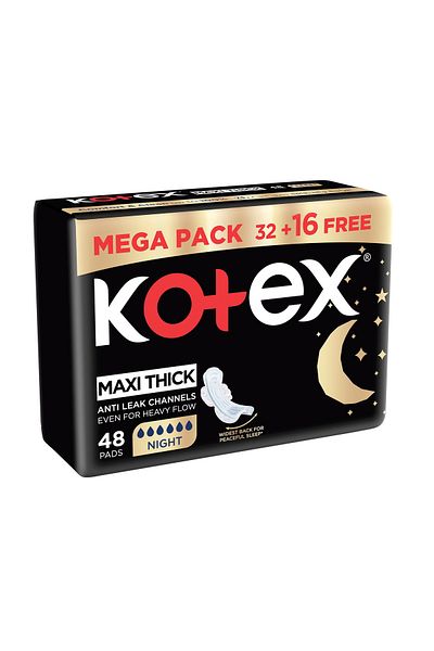 Kotex Maxi Protect Thick Overnight Protection Sanitary Pads with Wings 48pcs–Maximum Leak Protection
