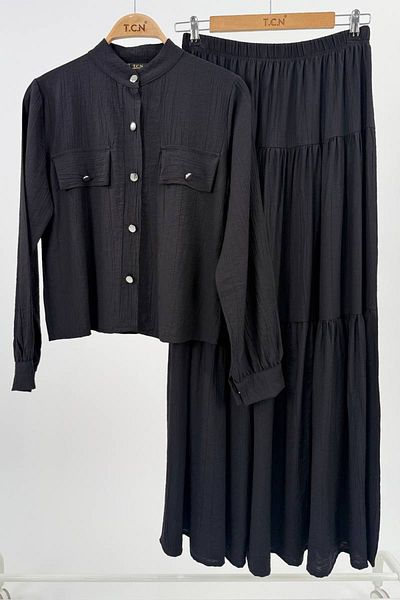 TrendParis Pocket Detailed Buttoned Jacket Skirt Double Set