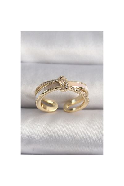 Marsilyan Brass Gold Color Zircon Stone Knot Model Vip Series Women's Ring - Tj-Byk3516