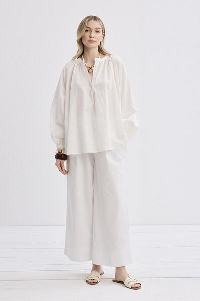 KADRİYE BAŞTÜRK Flam Linen Shirt Ecru