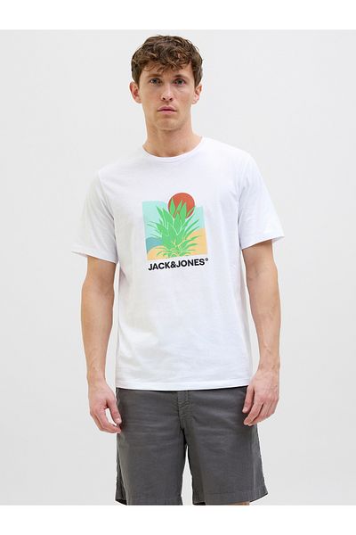 Jack & Jones Ανδρικό λευκό μπλουζάκι Jack Jones Jjbarbados Tee Ss Crew Neck 12269416 -01