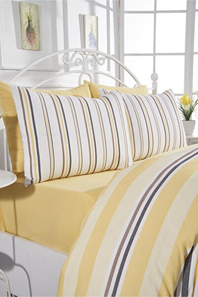 Pamuklu Sarı Çarşaflı Çift Kişilik Nevresim Takımı 200x220