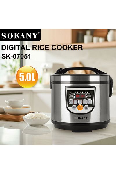 SOKANY 5 Liters - Electric Rice Cooker, Instant Programmable, 700 Watts, 10 Smart Programs SK-07051 Black
