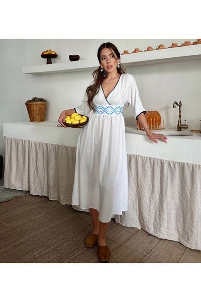Osyday Embroidery Detailed V-Neck Summer Dress