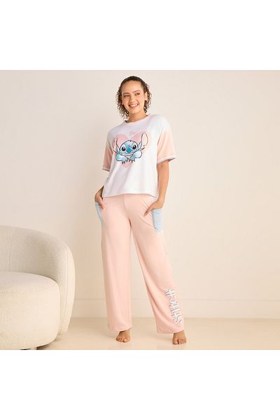 FAV Stitch Print Short Sleeve T-shirt and Elasticated Pyjama Set