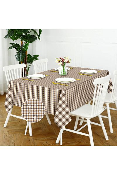 Evim Canvas Gingham Brown Liquid Proof Stain Resistant Table Cloth