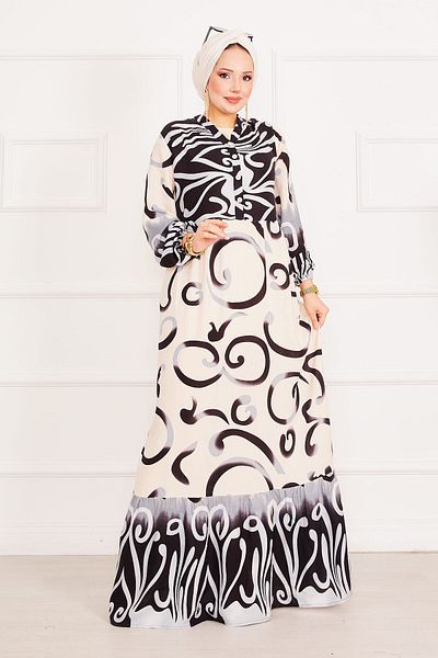 EBRUTESETTÜR Alaçatı Patterned Button Detailed Hijab Dress