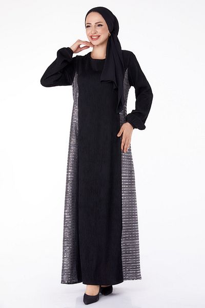 TOFİSA Glittered Ribbed Dress Black Silver - 25628