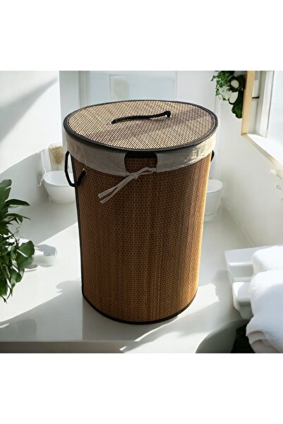 SepetçiBaba Bambu Çamaşır Sepeti Katlanır Yuvarlak - 326