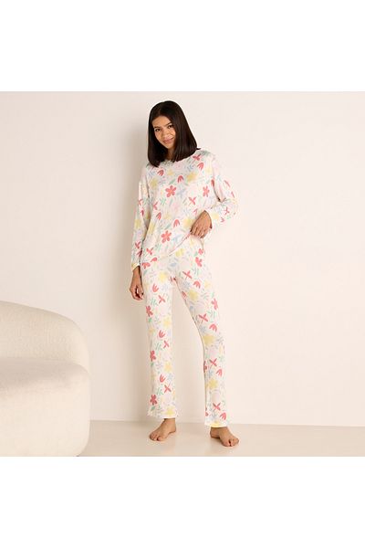 FAV Floral Print Long Sleeve T-shirt and Elasticated Pyjama Set