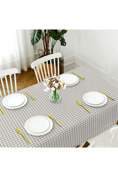 Evim Canvas Gingham Beige Liquid Proof Stain Resistant Table Cloth