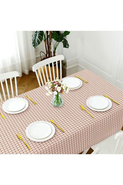 Evim Canvas Gingham Dusty Rose Liquid Proof Stain Resistant Table Cloth