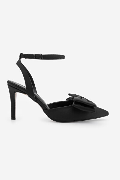 Marjin Women's Stiletto Black Satin Heeled Shoes Phenomenal Detail Individual Design