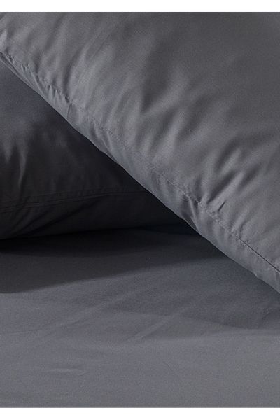 Sivalde 100% Cotton Ranforce Double Fitted Anthracite Pillowcase Elastic Sheet Set