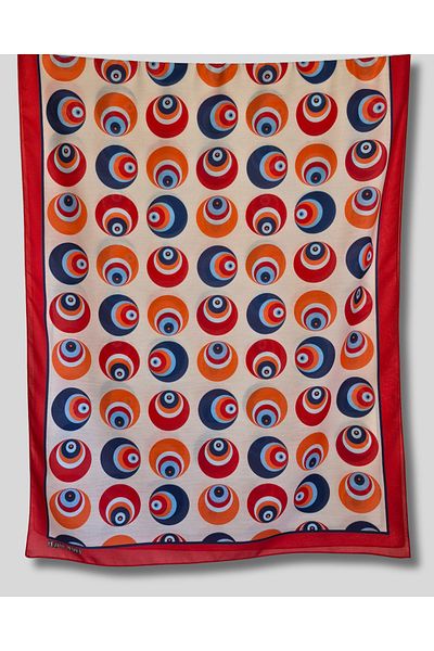 POZİTİF MRK Red Cotton Shawl Turkish Ottoman Chinese Handicraft Patterned 70Cmx190Cm