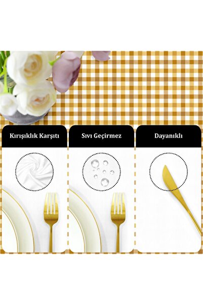 Evim Canvas Gingham Mustard Liquid Proof Stain Resistant Table Cloth