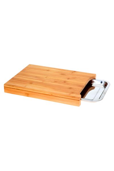 OEM Bamboo chopping board with stainless steel tray, sustainable, with retractable tray