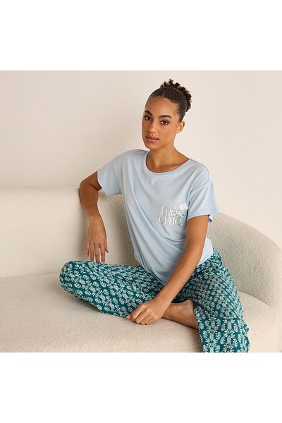 FAV Floral Print Short Sleeves T-shirt and Pyjama Set