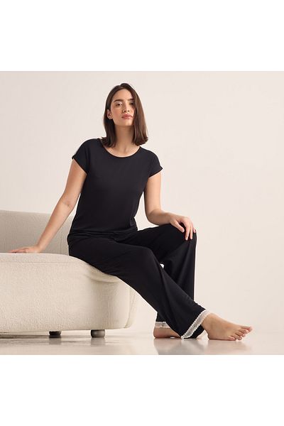 FAV Lace Detail Round Neck Top and Pyjama Set