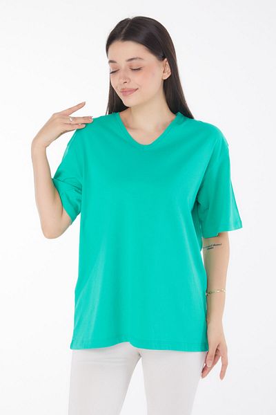 TOFİSA V-Neck T-Shirt Light Green - 25767