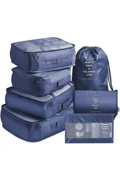 TECOS Organizator Pentru Bagaje Format Din 8 Piese, Perfect Pentru Troller Sau Valiza, Albastru Inchis