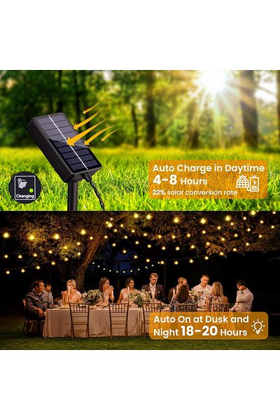 Gardlov Ghirlanda becuri solare decorative, Gardlov, 50 becuri lumina calda, fairy lights, 7m, 8 moduri