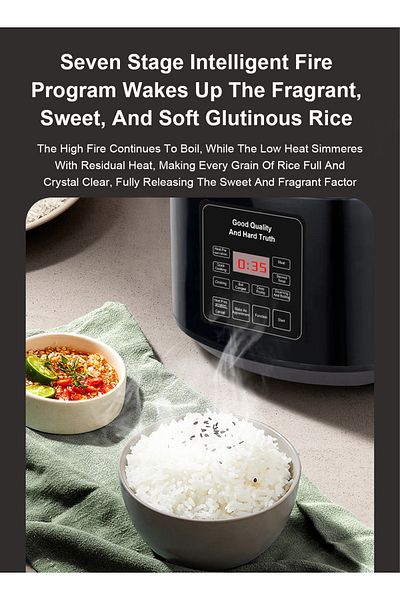 Silver Crest 5 L - Electric Rice Cooker, 8 In 1 Instant Programmable, 700 Watts, 12 Smart Programs TK-108 Black