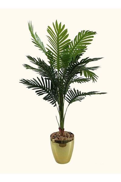 DRAMA HOME Artificial Decorative Palm Tree in a Green/Gold Shiny Pot 120cm
