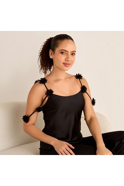 FAV Floral Applique Strappy Top and Elasticated Pyjama Set