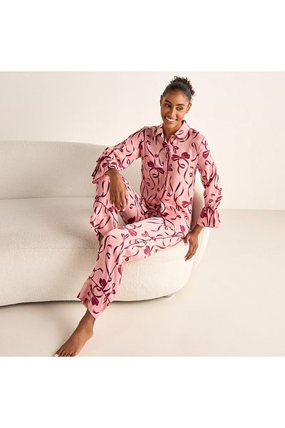 FAV Bow Print Long Sleeves Shirt and Elasticated Pyjama Set