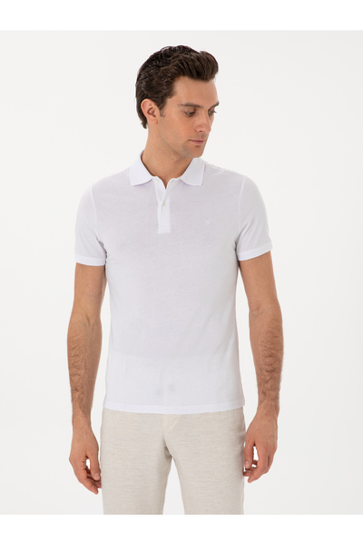 Cacharel Beyaz Slim Fit Pamuk Polo Yaka T-shirt 50300716-VR013