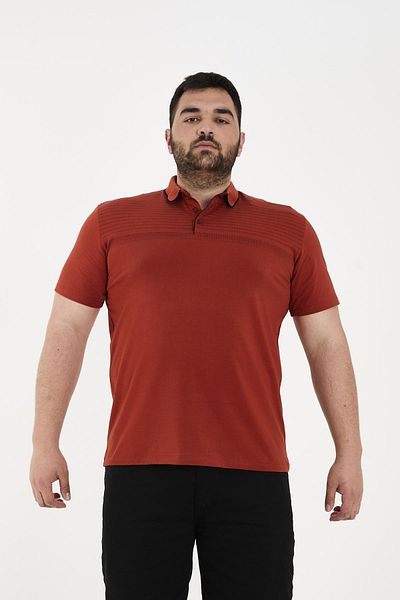 Maccali Men's Patterned Basic Large Size Short Sleeve Oversize Polo Neck T-Shirt Red
