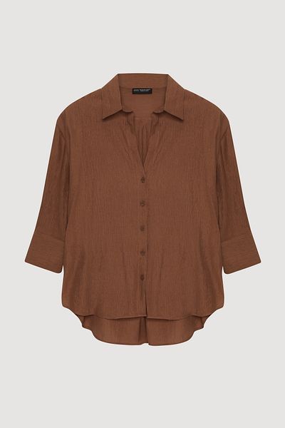 Quzu Πουκάμισο Oversize Καφέ 24y11693
