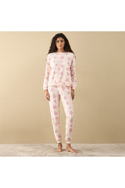 FAV All-Over Heart Print Long Sleeves T-shirt and Pyjama Set